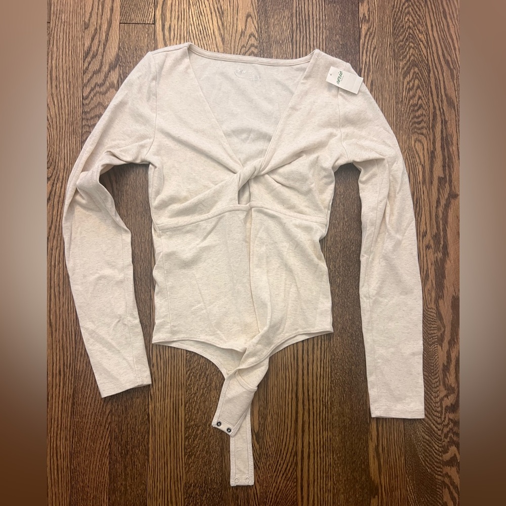 Aerie Cream Long Sleeve Bodysuit